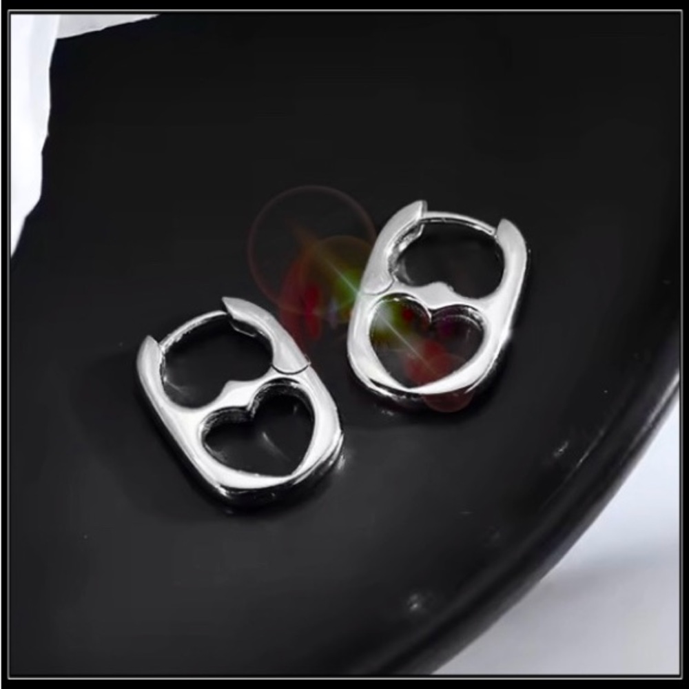 New 14k White Gold Steel Heart Cutout Huggie Hoop Earrings